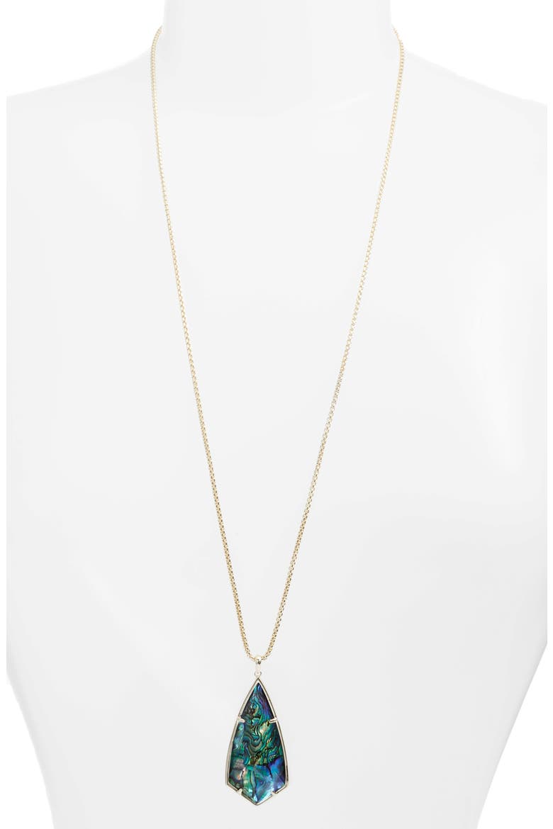'Carole' Long Semiprecious Stone Pendant Necklace, Main, color, ABALONE SHELL/ GOLD