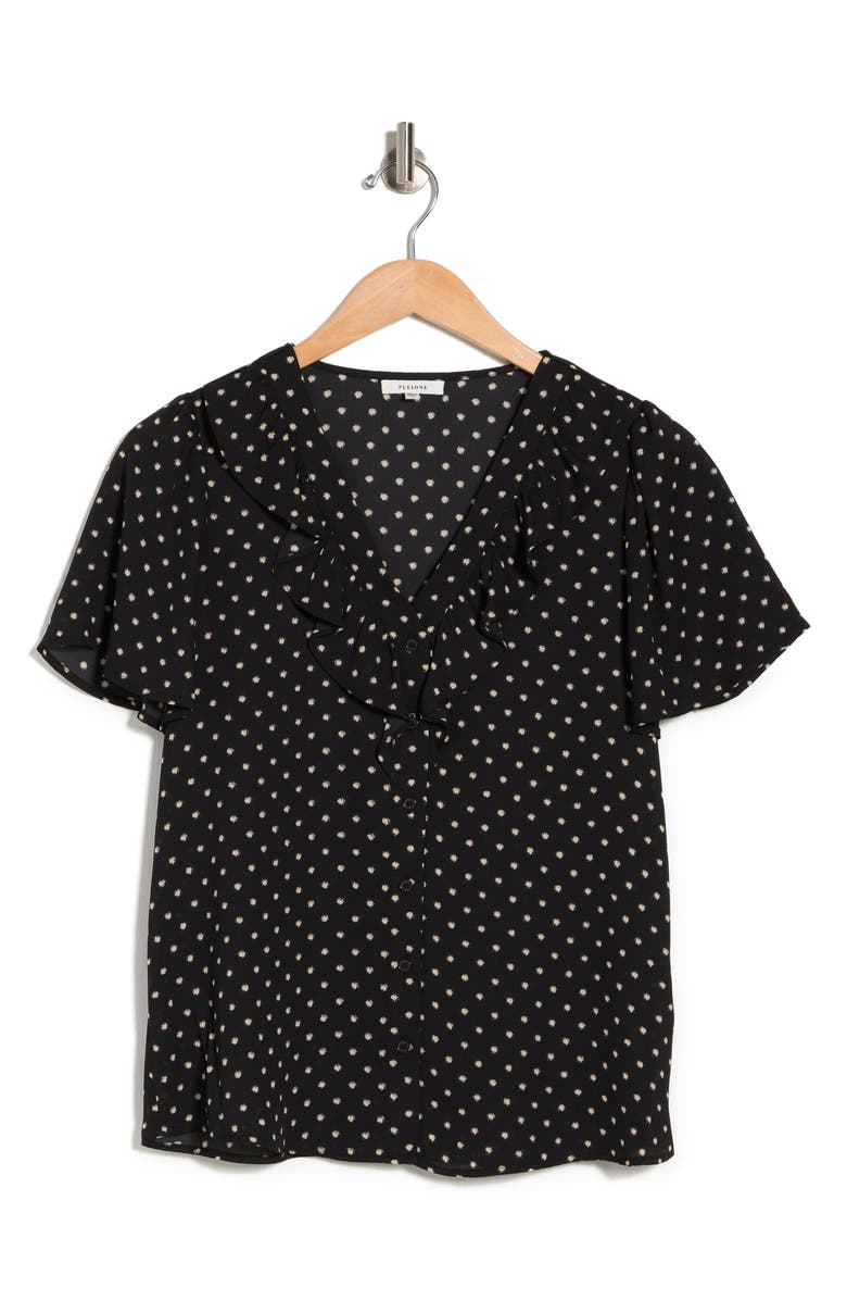 Pleione Ruffled V-neck Short Sleeve Blouse, Alternate, color,