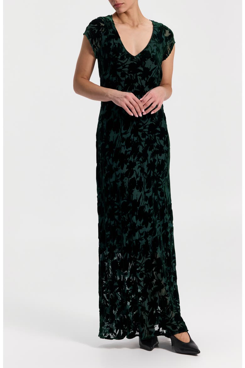 Burnout Velvet Maxi Dress with V-Neck, Main, color, Dark Green