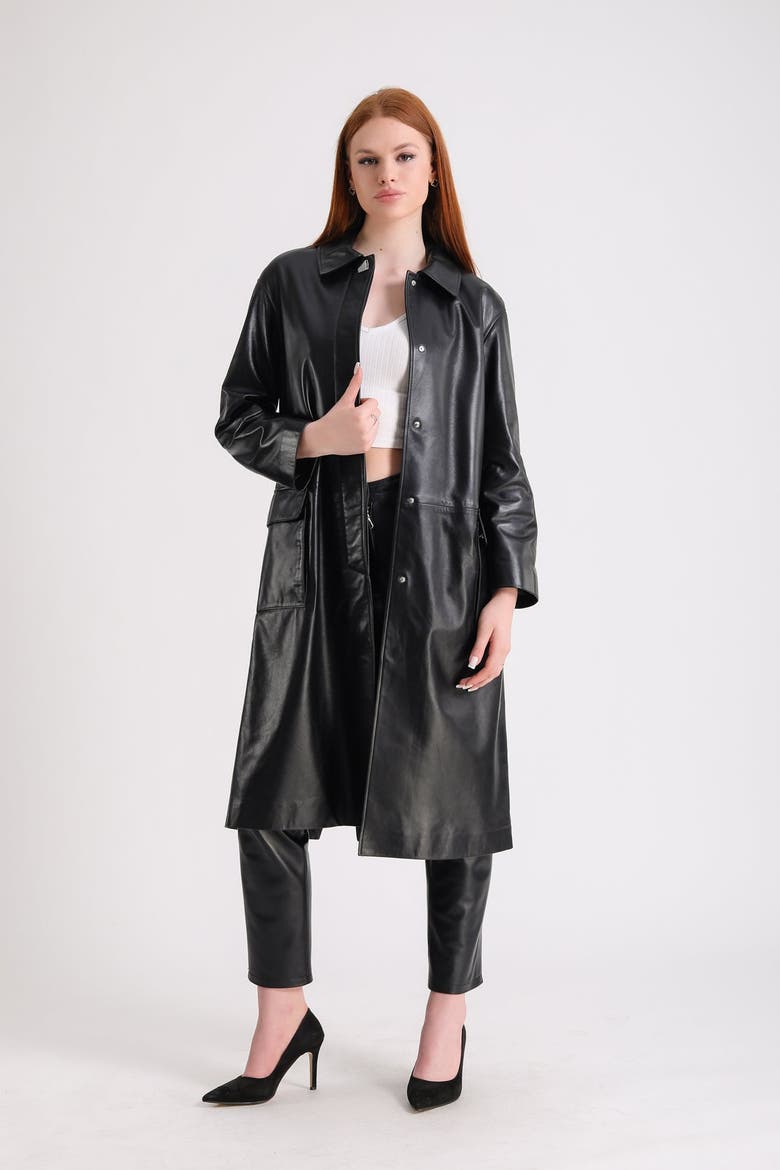 Pimlico Leather Trench Coat, Alternate, color, Black