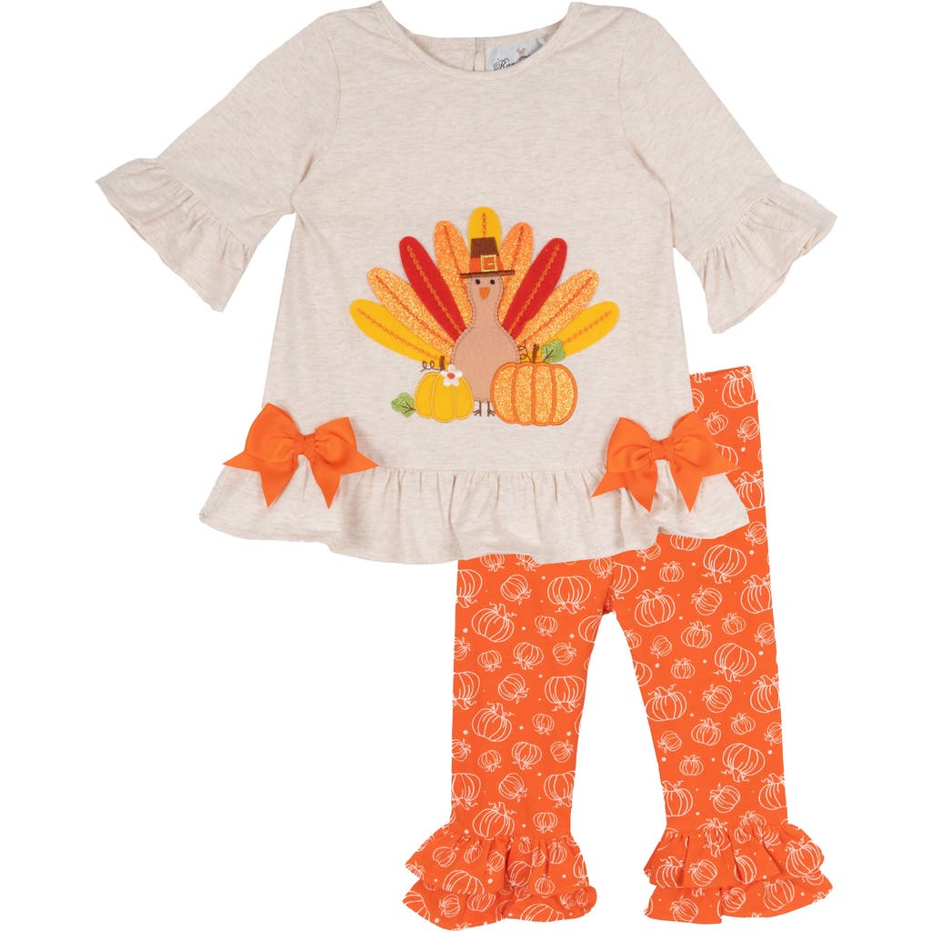 Rare Editions Babies' Turkey Ruffle Top & Leggings Set In Orange
