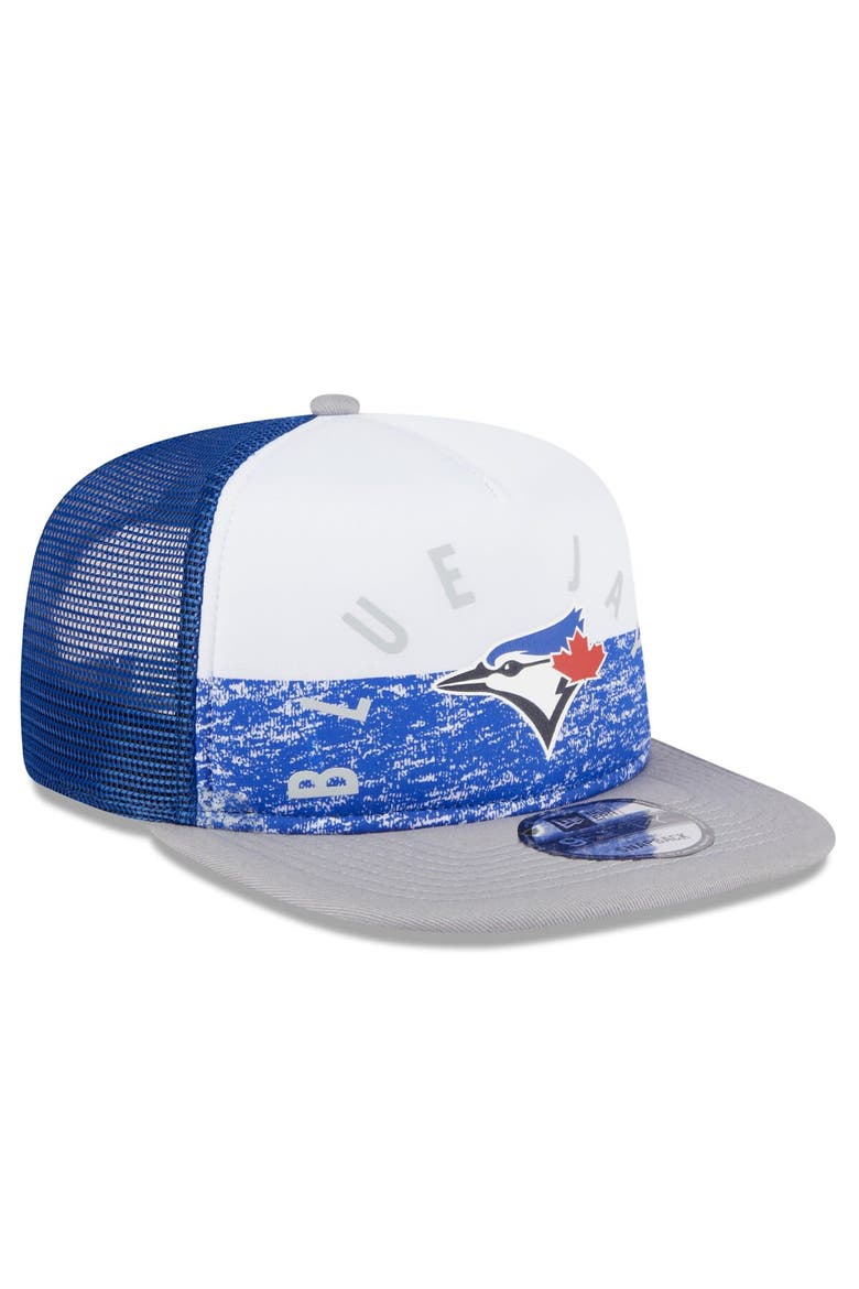 Men's New Era White/Gray Toronto Blue Jays Team Foam Front A-Frame Trucker 9FIFTY Snapback Hat, Alternate, color, White