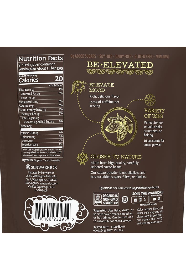 Organic Be Well Cacao Powder 455g Pouch, Alternate, color, No Color