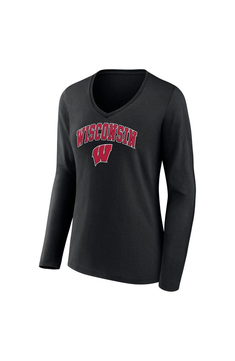 FANATICS Women's Fanatics Branded Black Wisconsin Badgers Evergreen Campus Long Sleeve V-Neck T-Shirt, Alternate, color, 