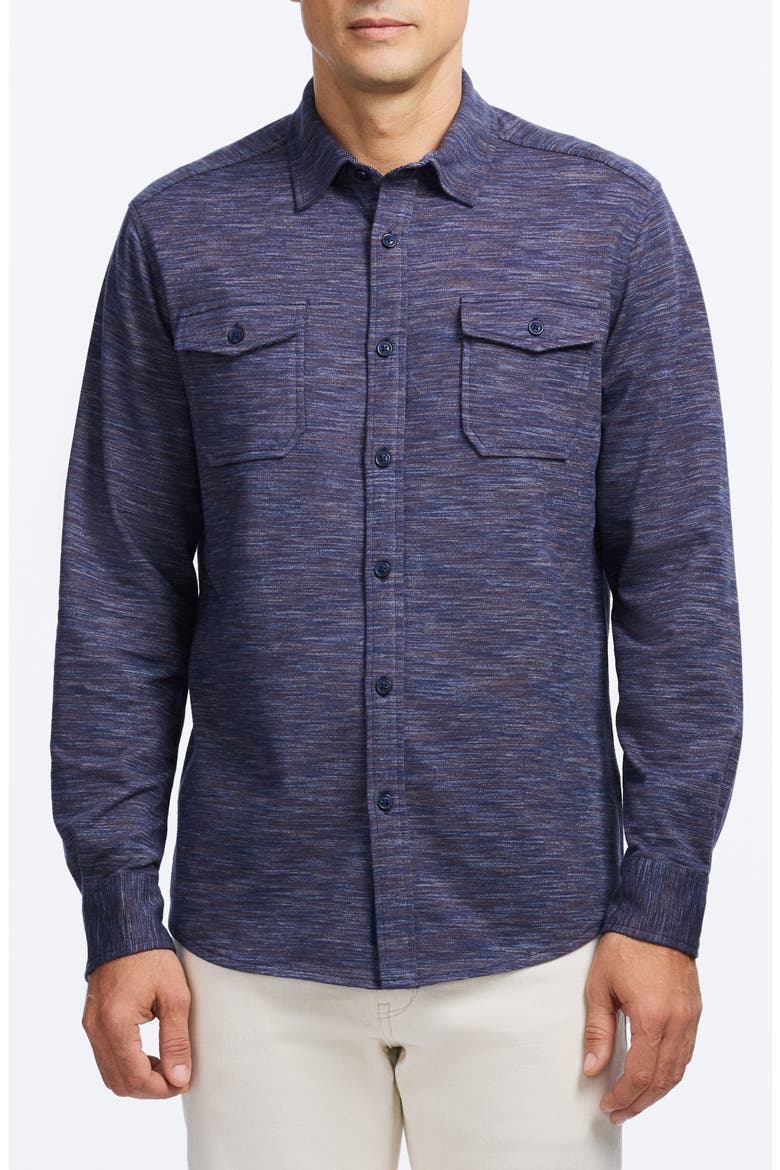 Storrs Space Dye Knit Cotton Blend Button-Up Shirt, Main, color, NAVY