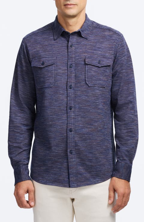 Storrs Space Dye Knit Cotton Blend Button-Up Shirt