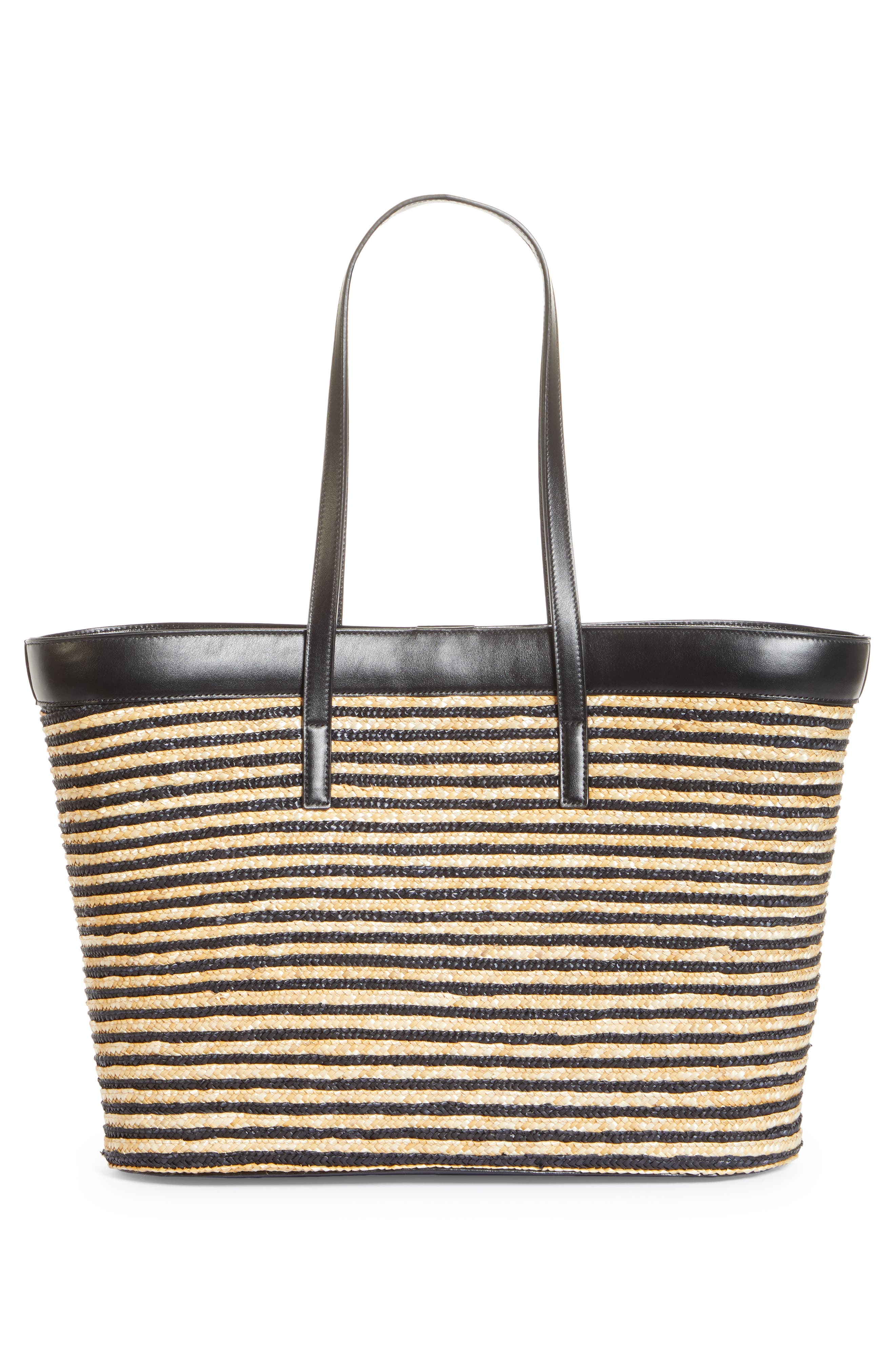 Saint Laurent Stripe Straw Shopper, Alternate, color, 