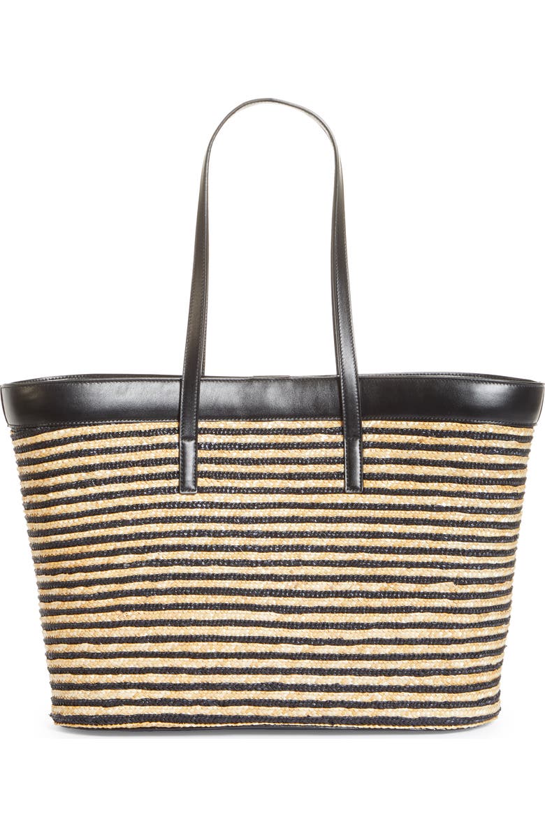Saint Laurent Stripe Straw Shopper, Alternate, color,