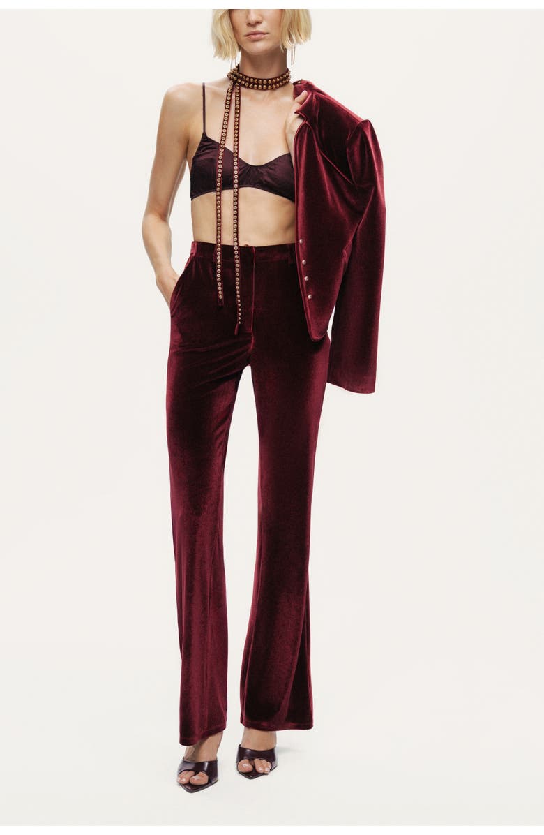 Nocturne Velvet Bootcut Trousers, Main, color, Burgundy