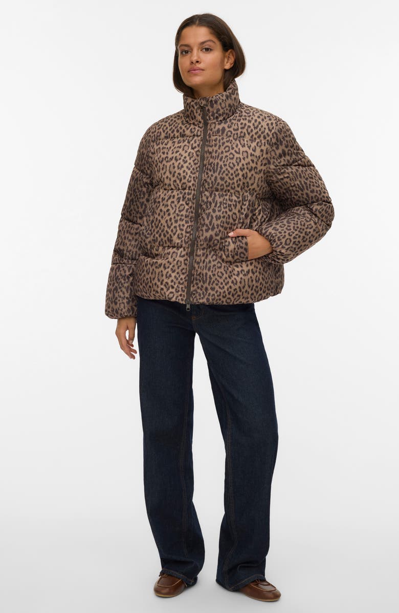 VERO MODA Parda Water Resistant Puffer Jacket, Alternate, color, Silver Mink Aopleopard