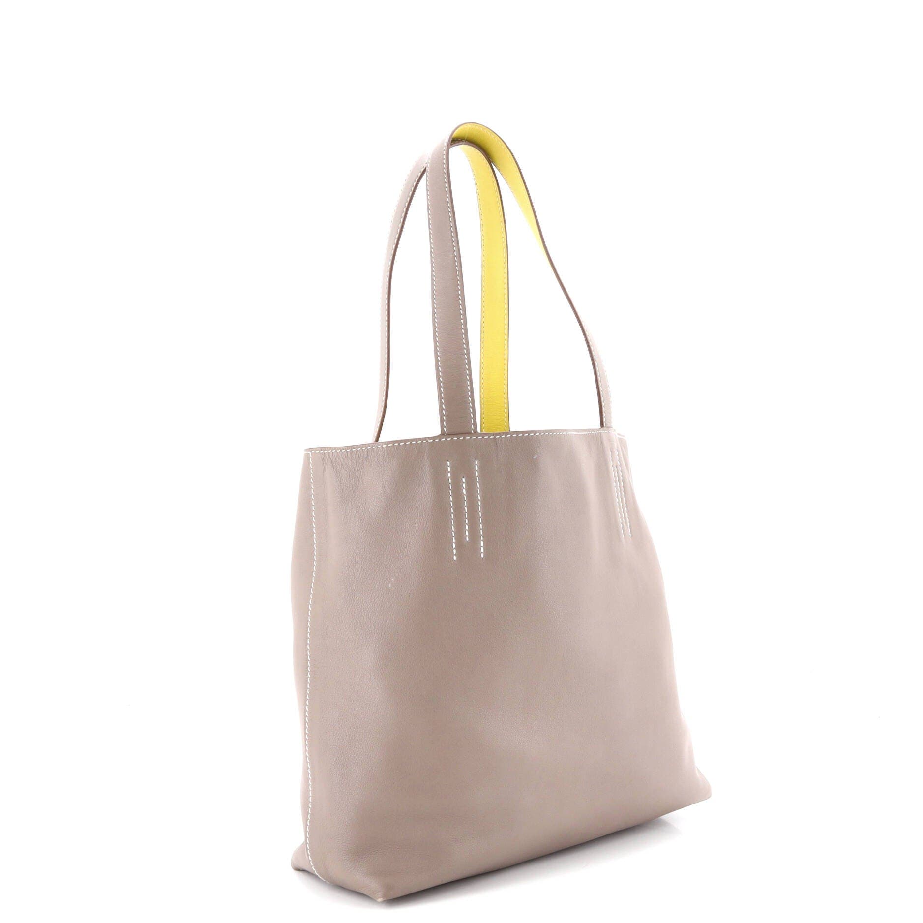 Pre-Owned Hermes Double Sens Tote Veau Sikkim 28, Alternate, color, Double Sens-Etoupe/Lime