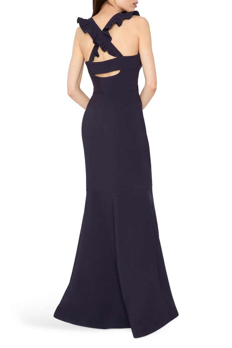 Hara Ruffle Strap Trumpet Gown, Alternate, color, NAVY