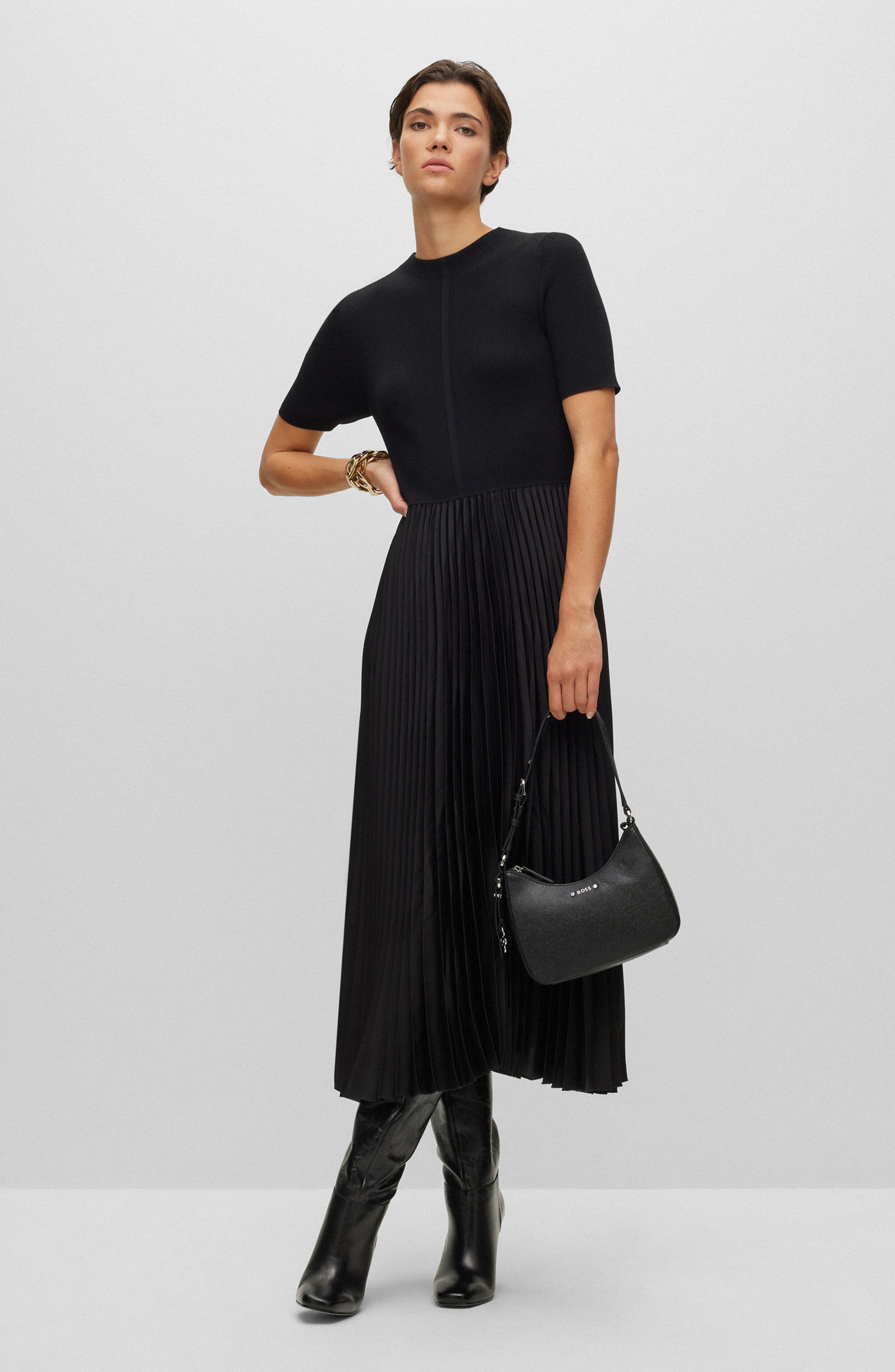 boss fadrid pleated midi dress Fadrid Ribbed Pleated A-Line Dress (Women)