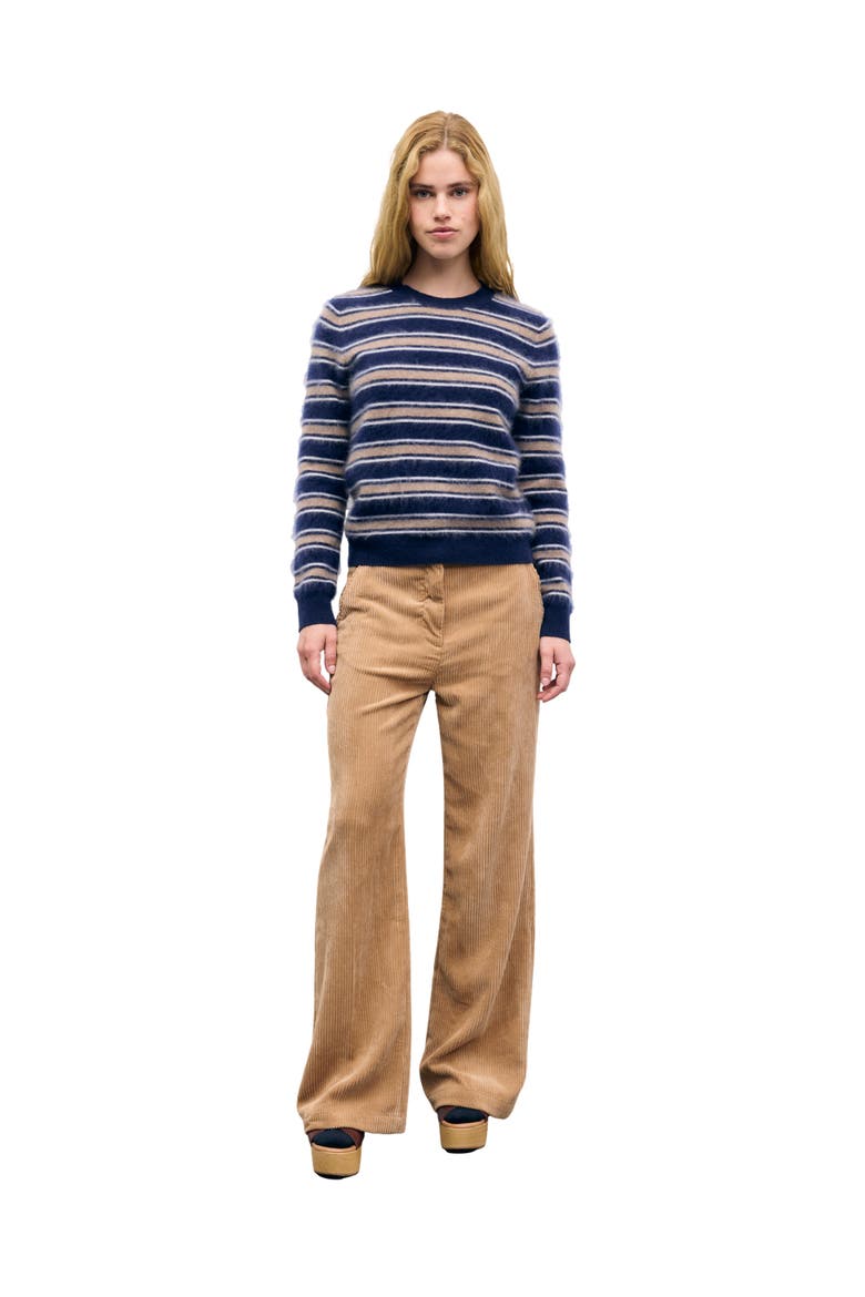 Rima Striped Crew Neck Sweater, Alternate, color, Camel