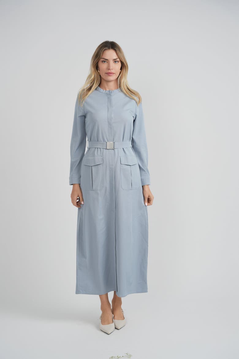 Button-Down Belted Cargo Midi Dress, Alternate, color, Dark Denim