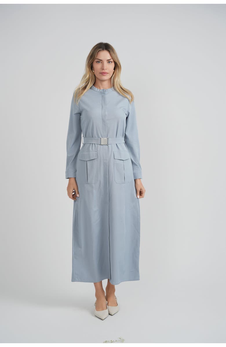 Faves Button-Down Belted Cargo Midi Dress, Alternate, color, Dark Denim