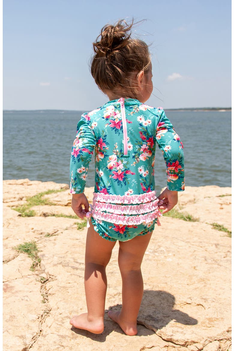 One-Piece Rashguard Swimsuit & Sun Hat Set, Alternate, color, BLUE