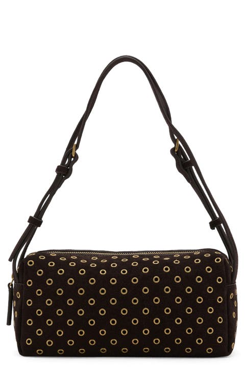 Suede Eyelet Shoulder Bag