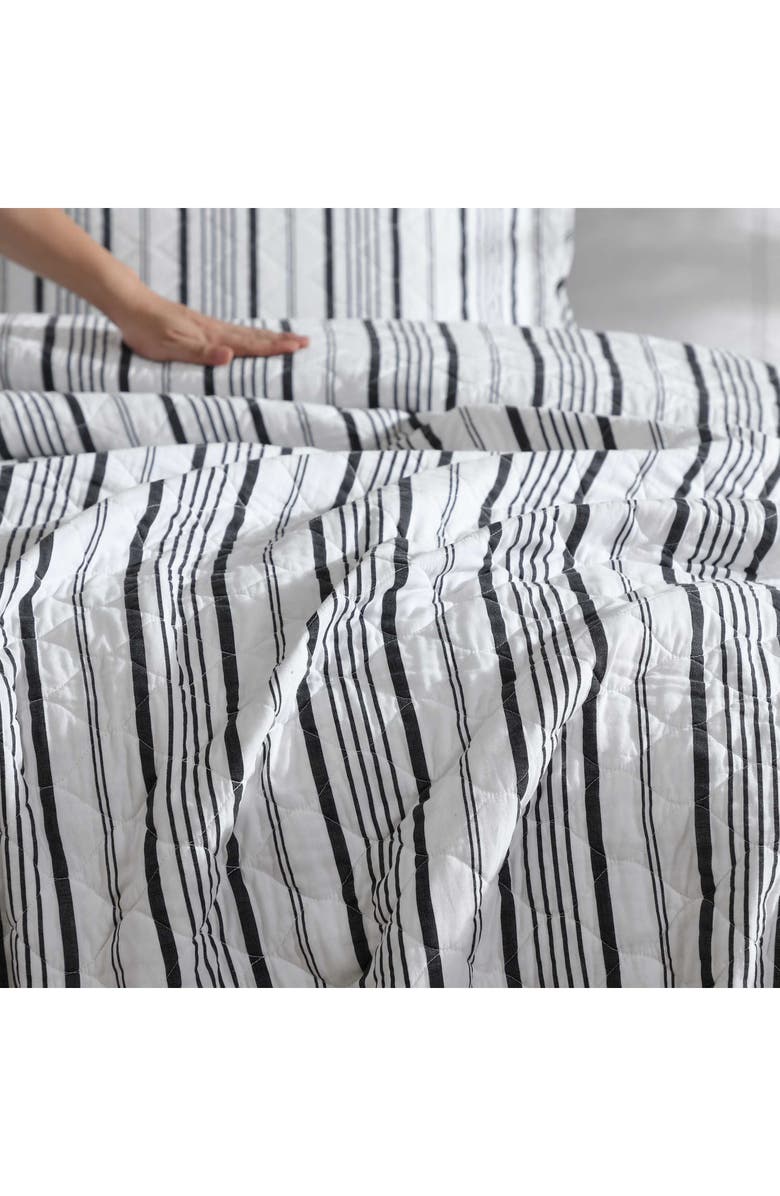 Laura Ashley Stripe Perfection 3-Piece Twin Quilt & Sham Set, Alternate, color, Dark Grey