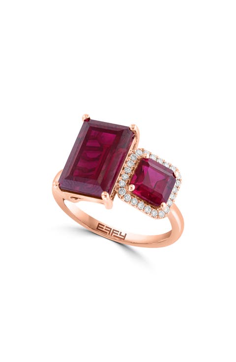 14K Rose Gold Lab Created Ruby & Lab Created Diamond Ring - 0.09 ct.