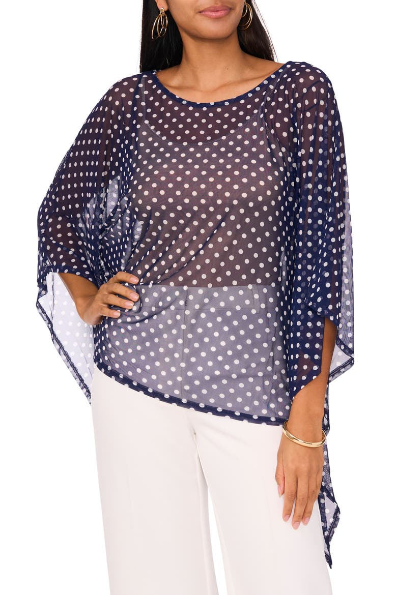 Dot High-Low Tunic Top, Main, color, NAVY/IVORY