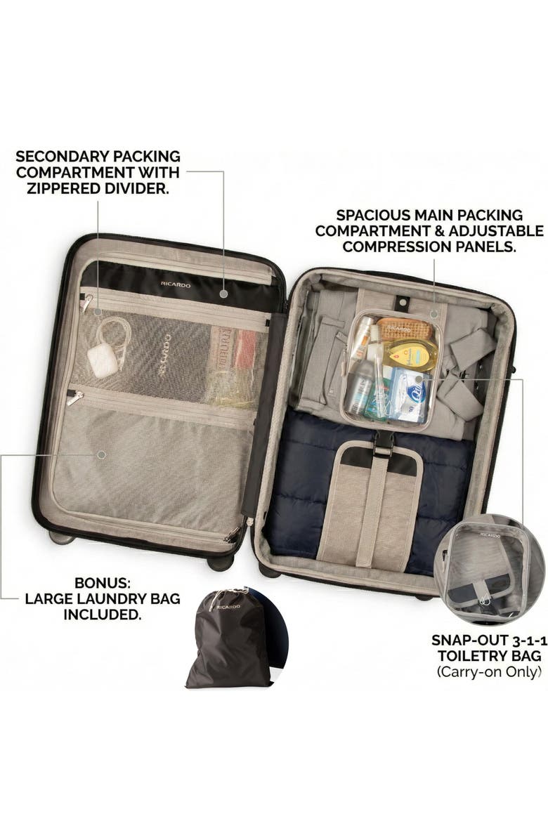 Ricardo Beverly Hills Brentwood Hardside 21" Expandable Front Open Carry-on Luggage, Alternate, color, Onyx