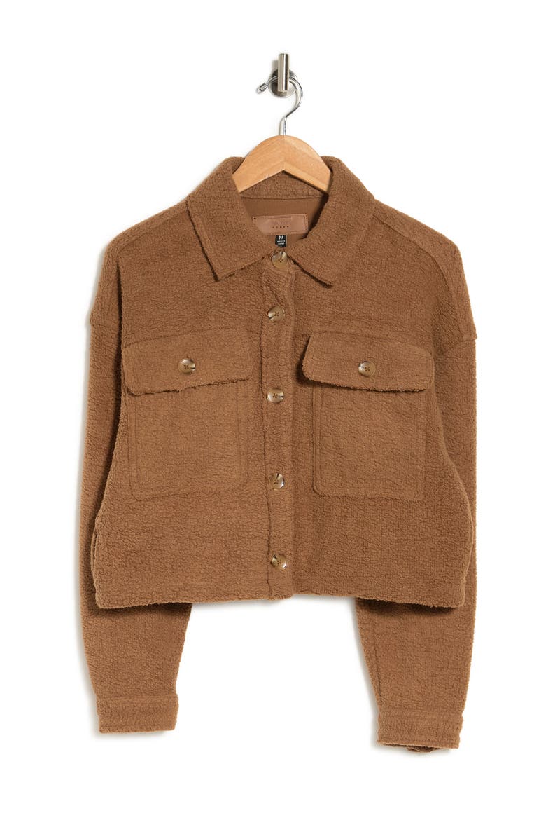 Fleece Crop Trucker Jacket, Alternate, color, COFFEE MILK