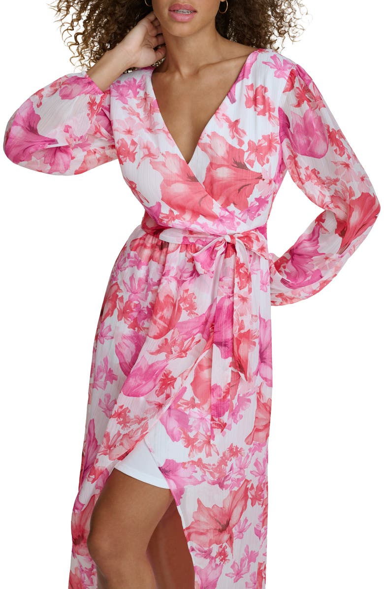 Siena Long Sleeve Floral Faux Wrap Dress, Alternate, color, White Multi