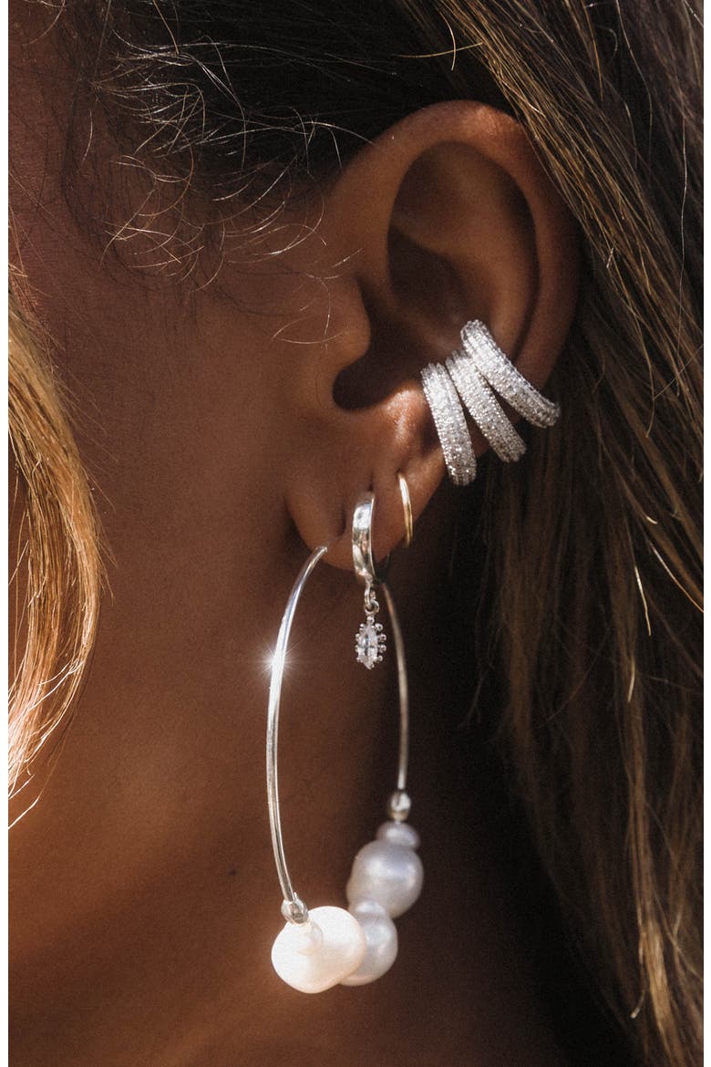 Sophia Drop Huggie Hoop Earrings, Alternate, color, SILVER