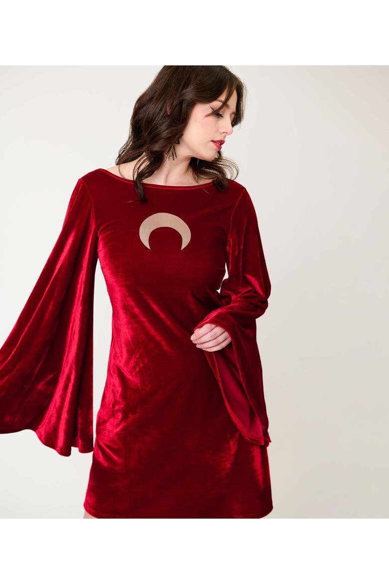 Angel Sleeve Downtown Scene Mini Fit & Flare Dress, Alternate, color, Red Crescent Moon