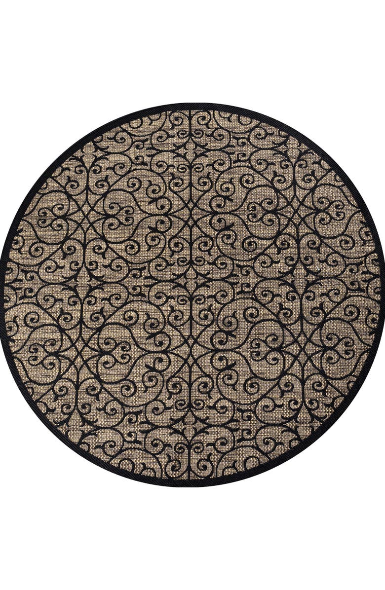 JONATHAN Y Madrid Vintage Filigree Textured Weave Indoor/Outdoor Round Area Rug, Alternate, color, Black/Khaki