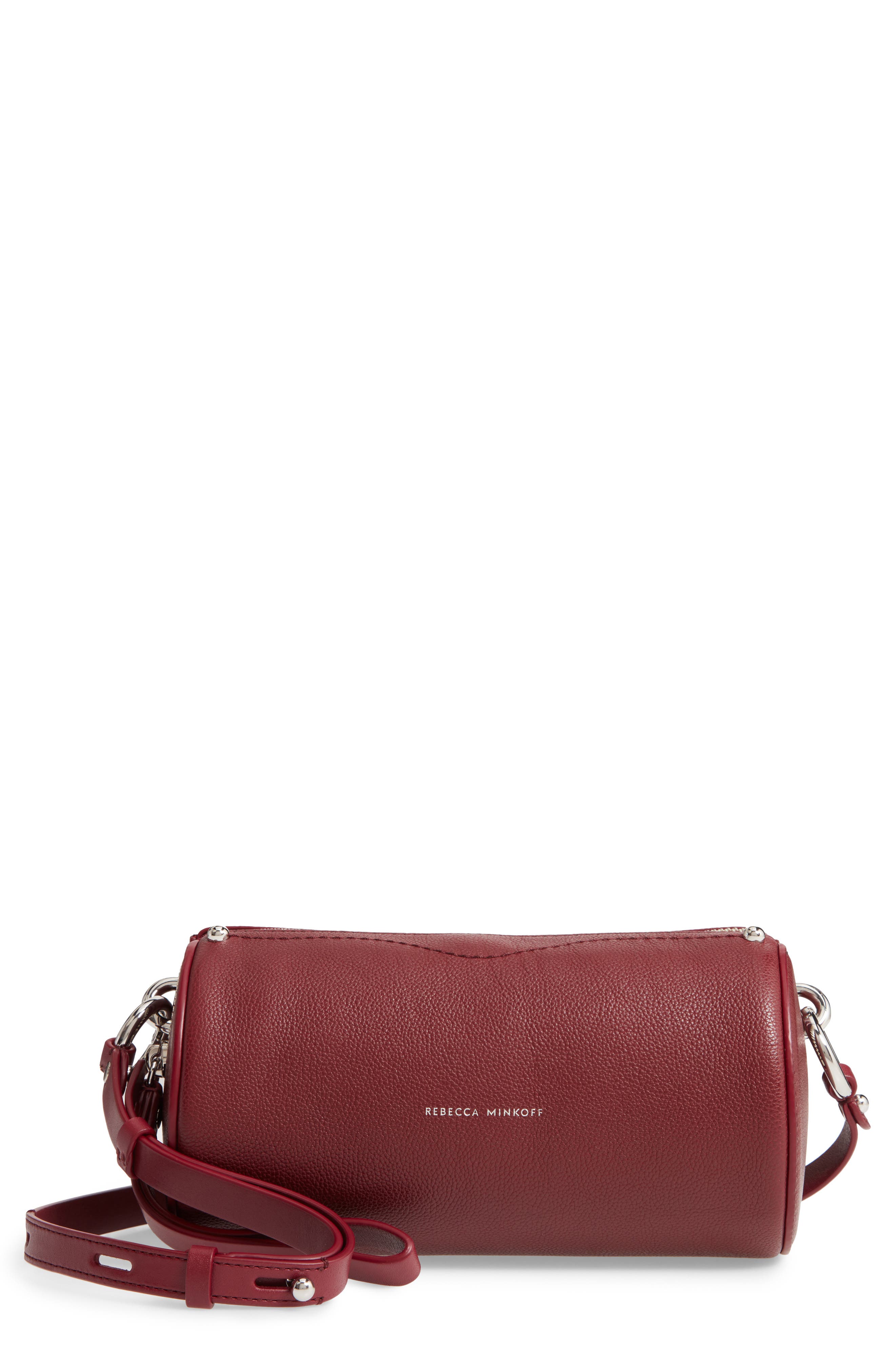 Leather Barrel Crossbody Bag, Main, color, PINOT NOIR