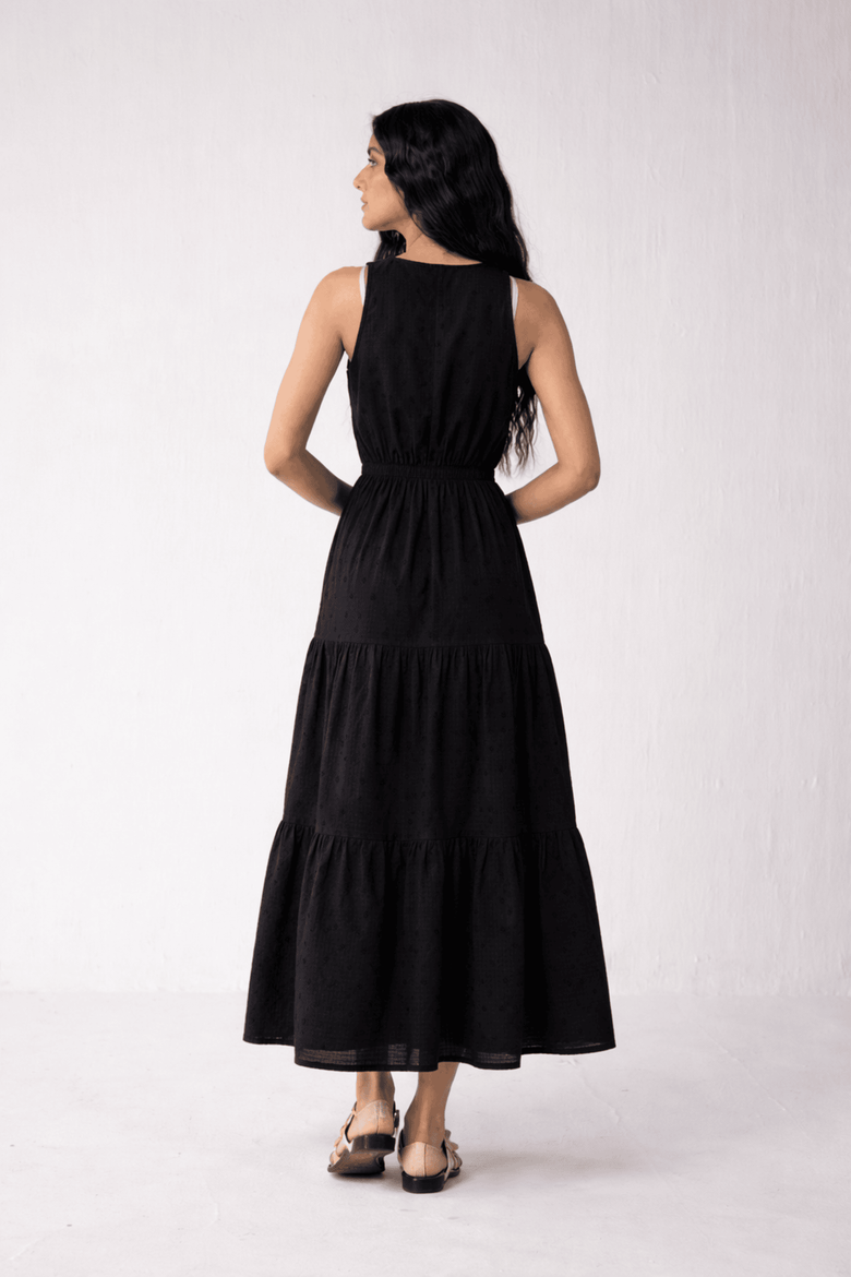 Sleeveless Embroidered Wrap Dress with Tiers, Alternate, color, Black