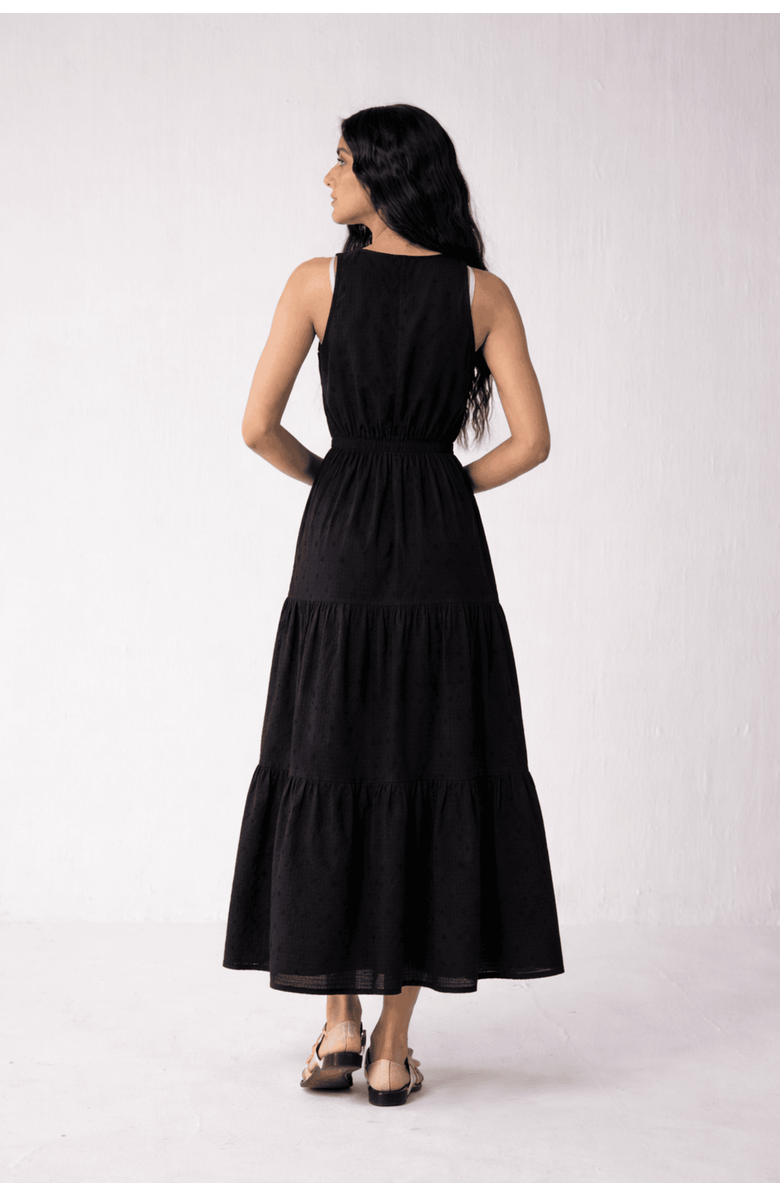 Reistor Sleeveless Embroidered Wrap Dress with Tiers, Alternate, color, Black
