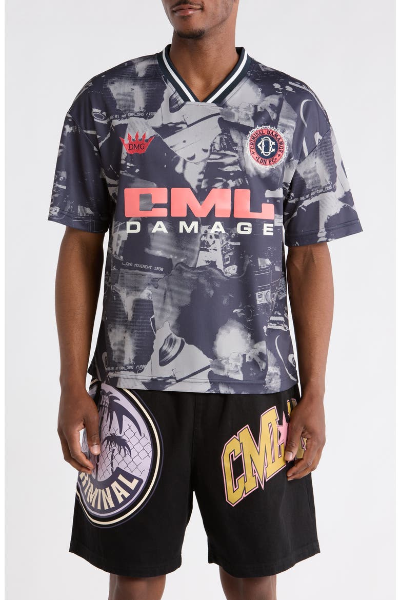 Carnival FC Football T-Shirt, Main, color, GREYSCALE/ CORAL