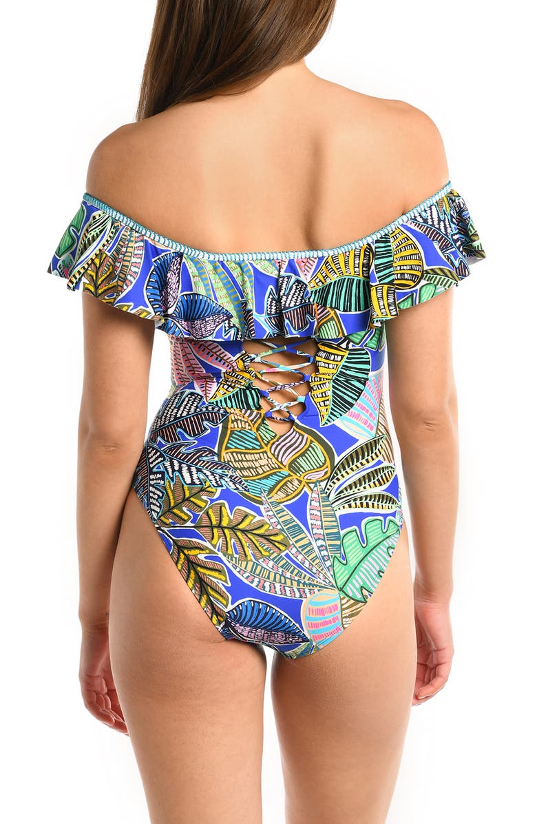 La Blanca Neon Ruffle One-Piece Swimsuit, Alternate, color, 