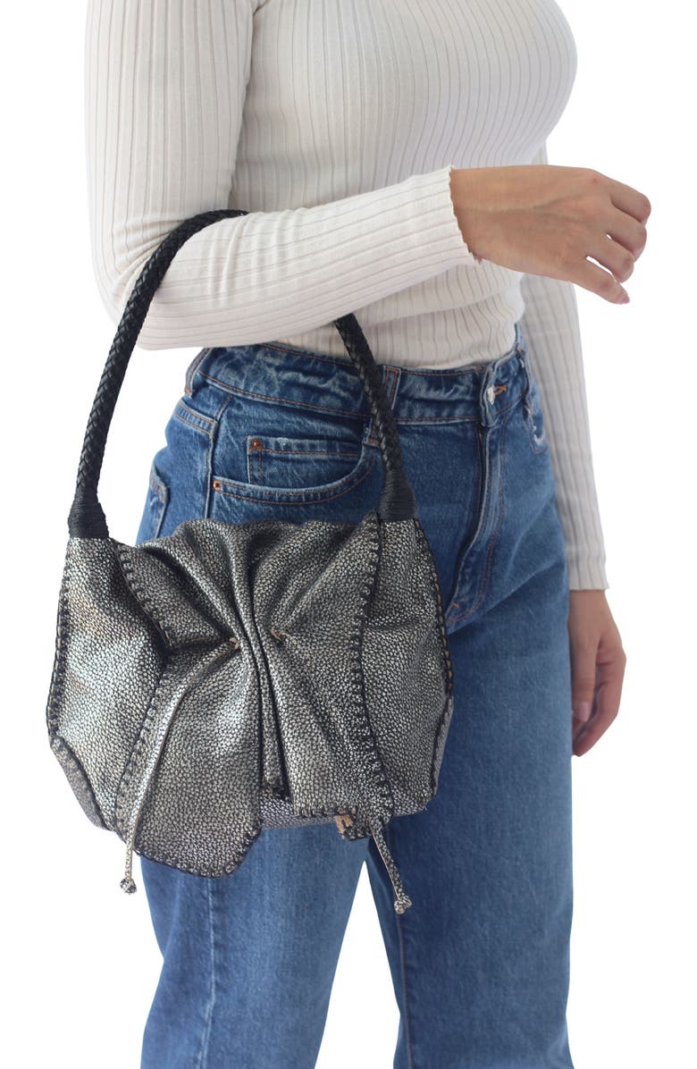 Carlos Falchi Shoulder Butterfly Top Grain Leather Bag, Alternate, color, Roman Chrome