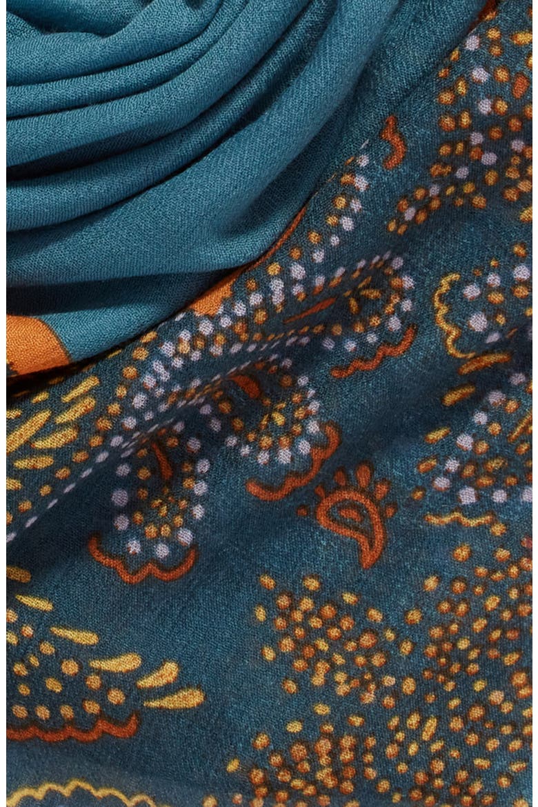 Print Square Wool Scarf, Alternate, color, TEAL PINPOINT PAISLEY