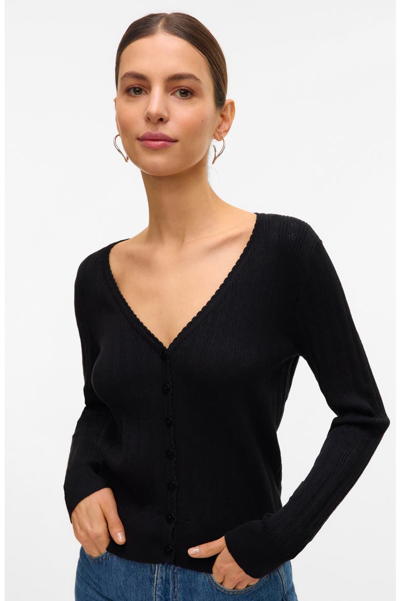 Willow Scallop Cardigan, Alternate, color, BLACK