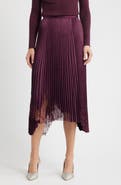 BOSS Velacey Lace Detail Pleated Asymmetric Satin Skirt