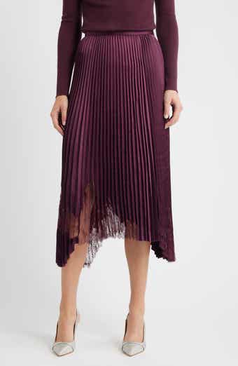 BOSS Velacey Lace Detail Pleated Asymmetric Satin Skirt
