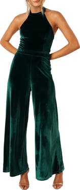 Petal & Pup Aria Velvet Wide Leg Halter Jumpsuit