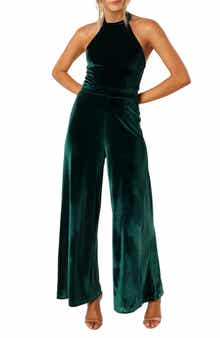 Petal & Pup Aria Velvet Wide Leg Halter Jumpsuit