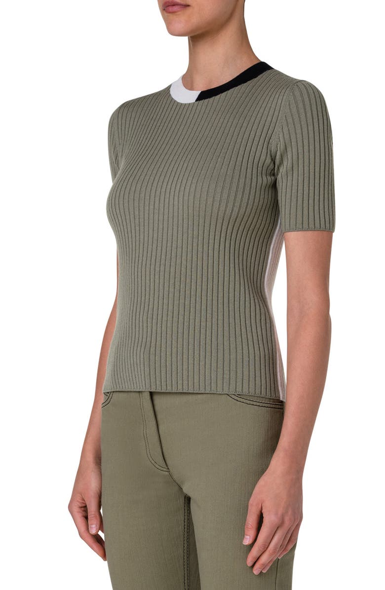 Akris punto Colorblock Short Sleeve Virgin Wool Rib Sweater T-Shirt, Alternate, color, 
