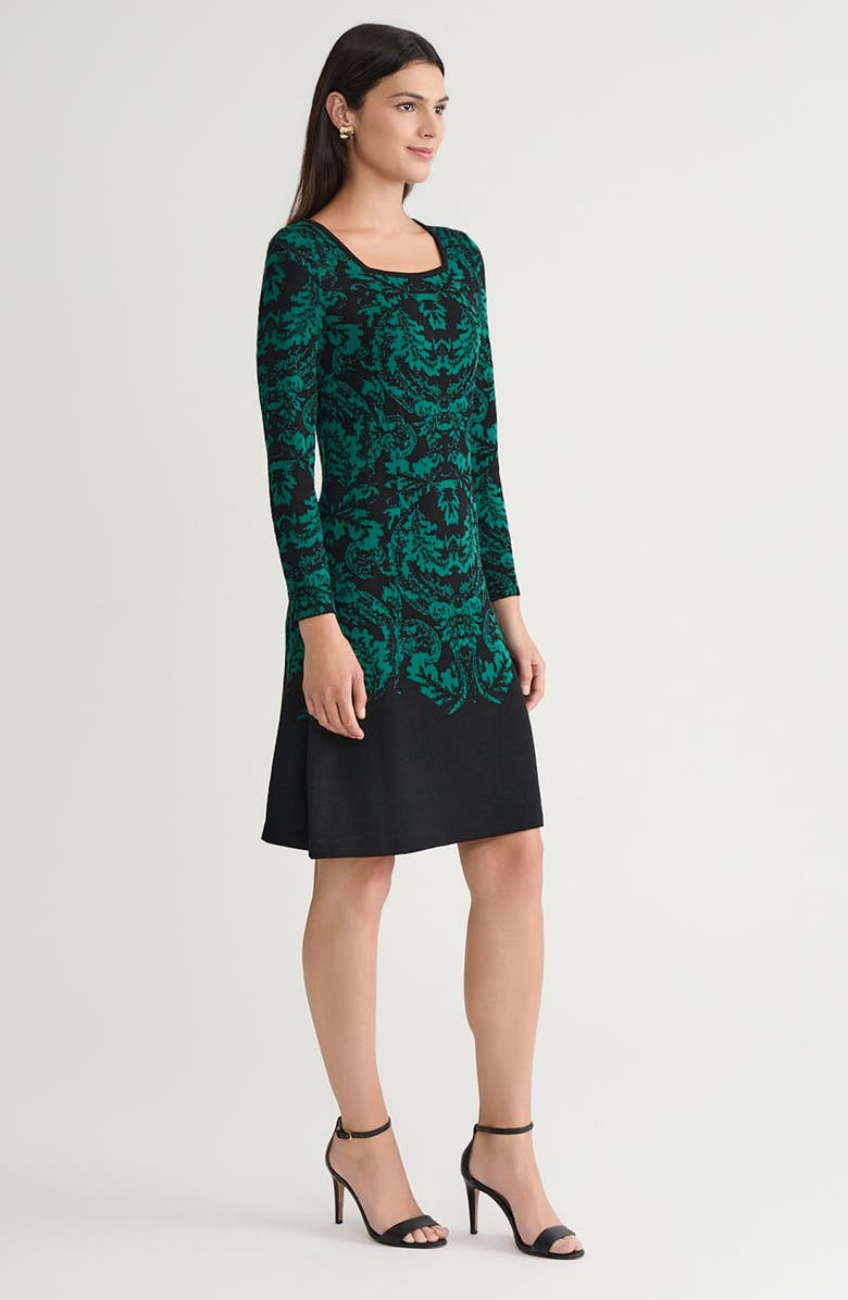 Ming Wang A-Line Filigree Jacquard Soft Knit Dress, Alternate, color, Everest/Black