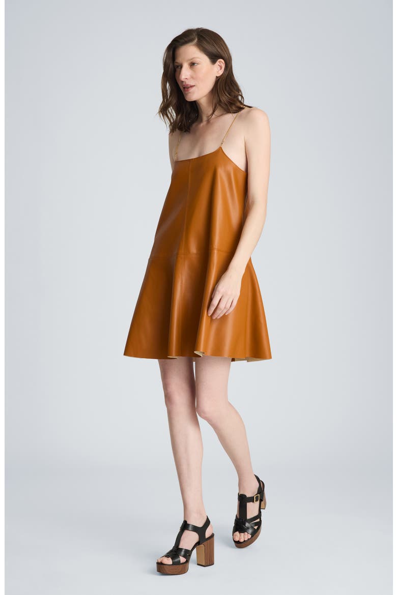 Sleeveless Faux Leather Mini Slipdress, Alternate, color, NUT