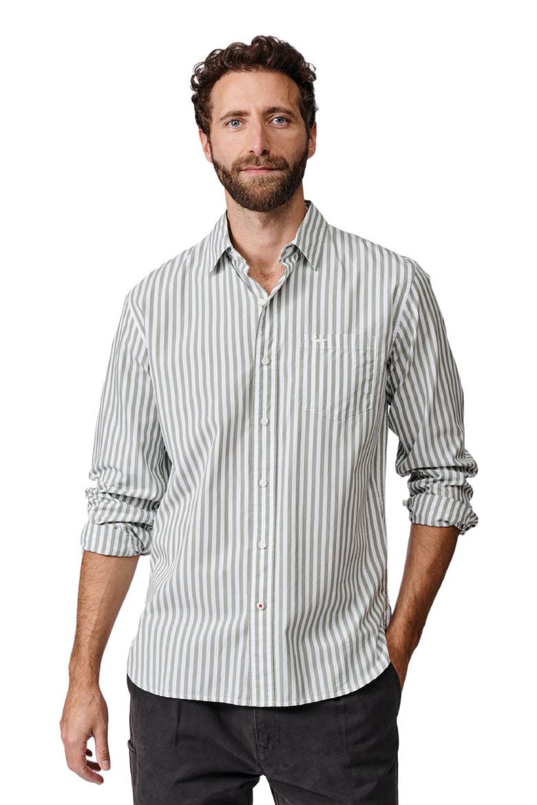 Gladstone Poplin Button-Down Shirt, Main, color, Thick Khaki Stripe