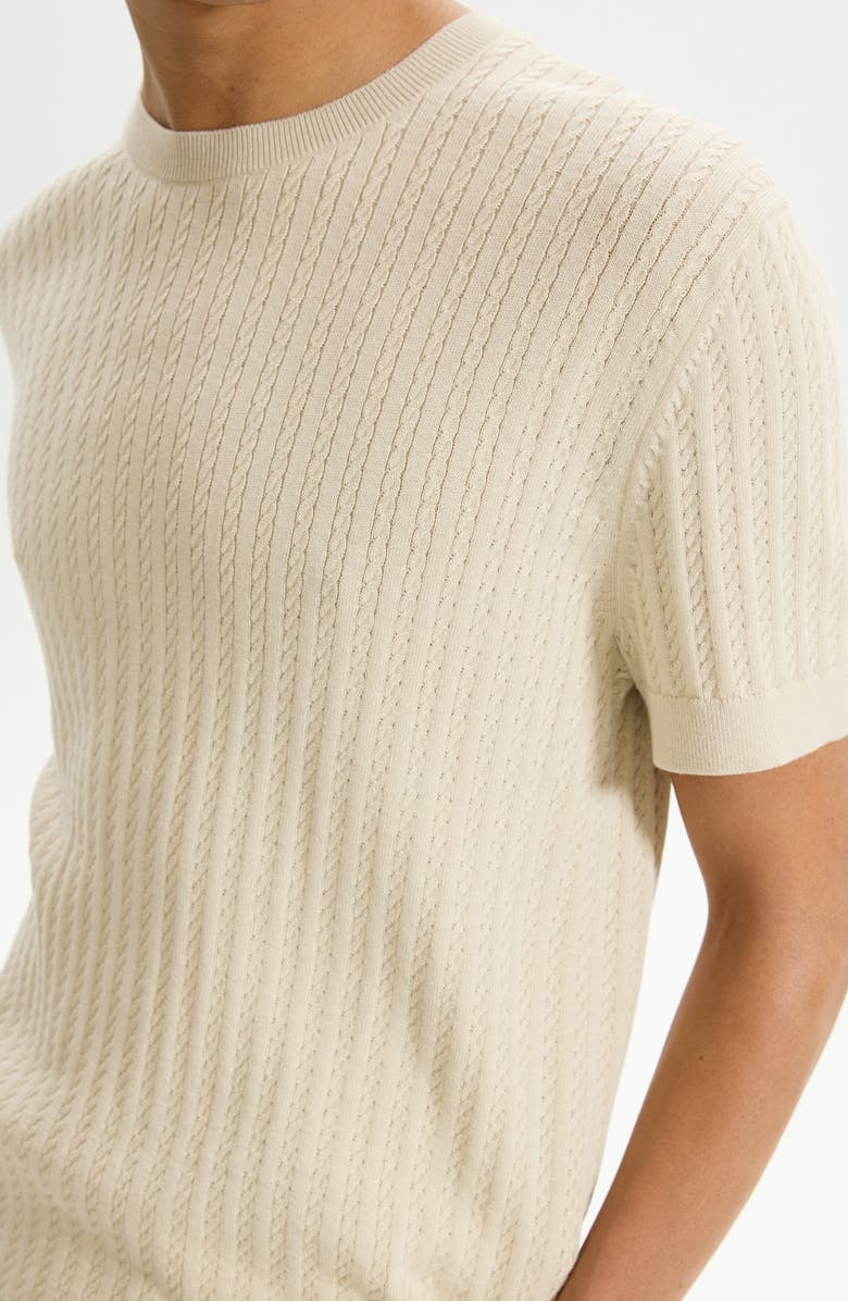 Theory Cable Short Sleeve Cotton Blend Sweater, Alternate, color, New Sand