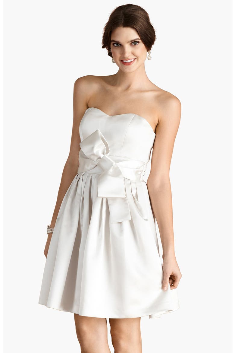 'Samantha' Belted Satin Fit & Flare Dress, Main, color, OFF WHITE