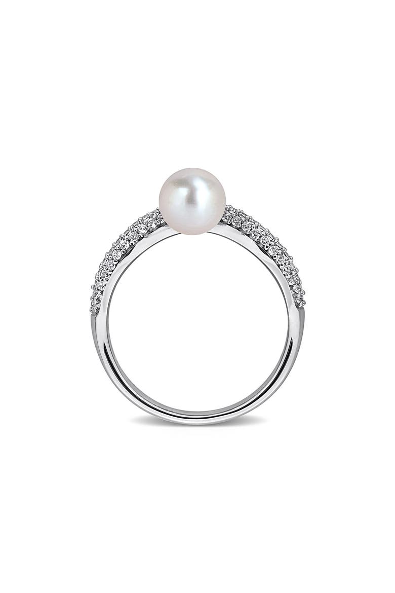 6-6.5mm Cultured Freshwater Pearl & White Topaz Ring, Alternate, color, WHITE